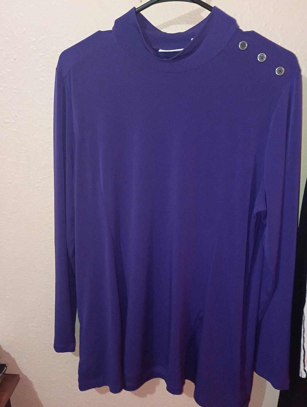 Susan Graver Size Large Purple Long-Sleeve Mock Neck Shirt with Shoulder Buttons